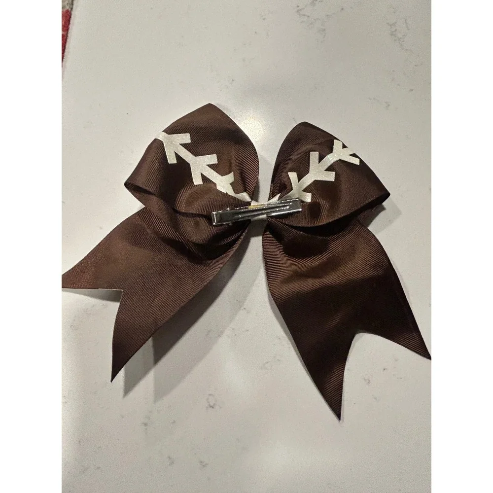 Kids Brown Football Bow Hair Clip‎ Sports Cheerleader Accessory